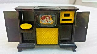Vintage Antique Dollhouse Furniture Entertainment Center Mighty Mouse Tv 1960 