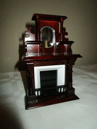 Vintage Miniature Doll House Fireplace & Mantel W/ Mirror