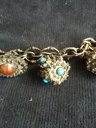 Antique Chinese / Tibetan Coral,  Turquoise And Silver Bracelet 2