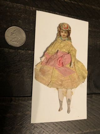 Antique Usual Victorian Die Cut Paper Doll W Crepe Paper Yellow Dress