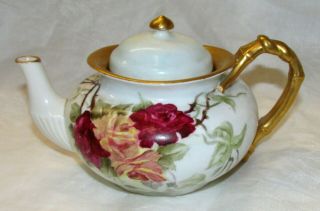 Roses Antique Ktk Lotus Ware Teapot Hand Painted Artist Signed