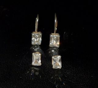 Vintage Antique Pierced Earrings 925 Sterling Silver With Crystals