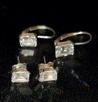Vintage Antique Pierced Earrings 925 Sterling Silver with Crystals 2