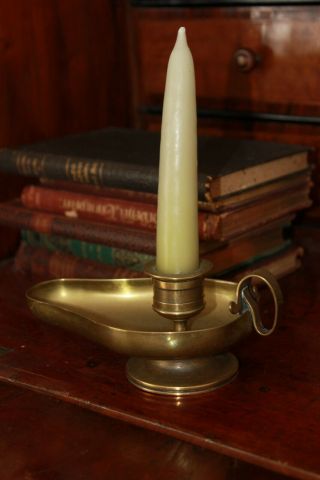 Antique Brass Chamber Candlestick Burner Hand Held With Candle