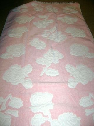 Vintage Martex Bath Towel.  Pink/white Floral.  24 " X 42 "