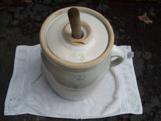 Antique 3 Gallon Butter Crock Churn W/lid Louisville Pottery Indian Head Mark