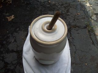 Antique 3 Gallon Butter Crock Churn w/lid Louisville Pottery Indian Head Mark 2