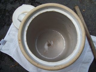 Antique 3 Gallon Butter Crock Churn w/lid Louisville Pottery Indian Head Mark 7