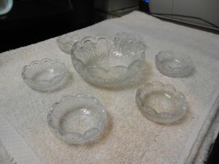 Cut Glass Bowl With 6 Small Bowls Doll Or Child Size