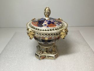 Antique Early 19th Century Royal Crown Derby Imari Potpourri Footed Face Jar Urn