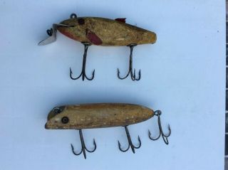 2 Antique Wood Creek Chub Lures,  Old & Collectible,  Ready For A Home.