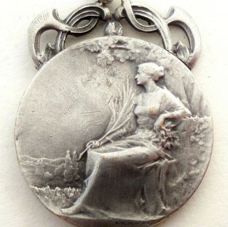 Gorgeous Art Nouveau Ladies To Award - Antique Art Medal Pendant Signed Bodichon
