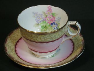 Vtg Royal Stafford Bone China " Windsor " Pink Teacup & Saucer Floral Lilacs