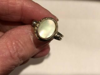 Vintage Old Antique Ring Filigree Mother Of Pearl Cameo Sterling