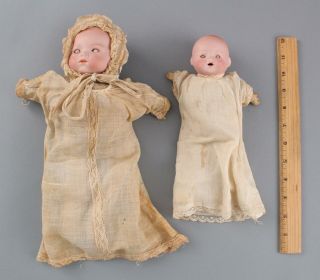2 Small Antique German Kestner Century Bye - Lo Bisque Head Baby Dolls