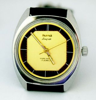 Vintage Hmt Deepak Mechanical Hand Winding Golden Dial 17 Jewels Wrist Watches