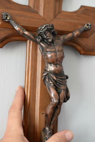 ⭐ Antique French Religious Wall Cross,  Crucifix,  19 Th Century⭐