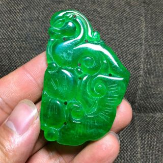 Collectible Chinese Handwork Green Jadeite Jade Wealth Pi Xiu & Ruyi Pendant