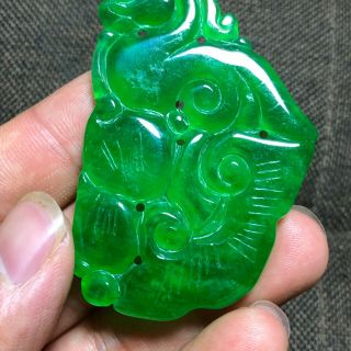 Collectible Chinese Handwork Green Jadeite Jade Wealth Pi Xiu & Ruyi Pendant 3