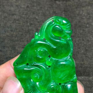 Collectible Chinese Handwork Green Jadeite Jade Wealth Pi Xiu & Ruyi Pendant 7