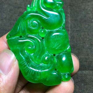 Collectible Chinese Handwork Green Jadeite Jade Wealth Pi Xiu & Ruyi Pendant 8