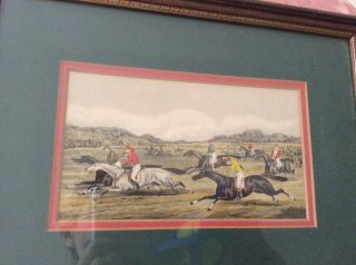 A PAIR (2) OF CLASSIC RACE HORSING COLORFUL VINTAGE PRINTS FRAMED&DOUBLE MATTED 4
