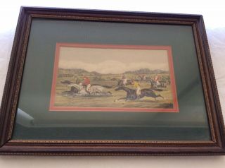 A PAIR (2) OF CLASSIC RACE HORSING COLORFUL VINTAGE PRINTS FRAMED&DOUBLE MATTED 5