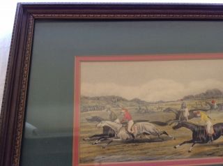 A PAIR (2) OF CLASSIC RACE HORSING COLORFUL VINTAGE PRINTS FRAMED&DOUBLE MATTED 7