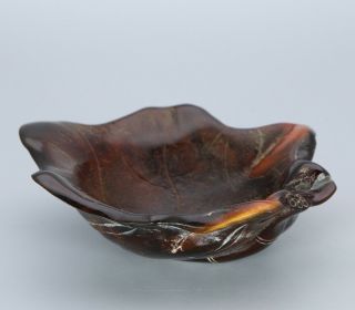 Chinese Exquisite Handmade Lotus Carving Ox Horn Bowl