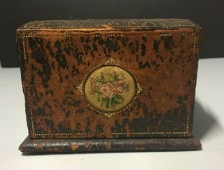 Antique Victorian Leather Cased Cigarette Dispenser With Floral Needlepoint