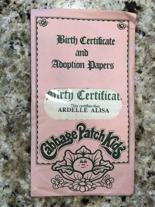 Cabbage Patch Kids Baby Doll 1984 Birth Certificate Coleco Ardelle Alisa Vintage