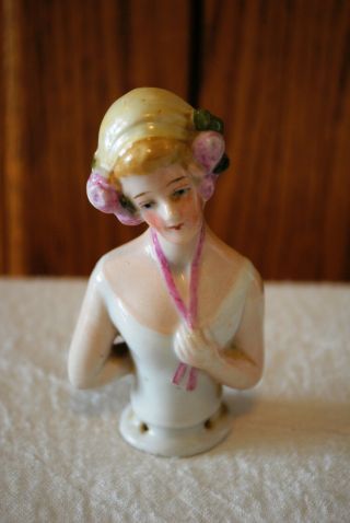 Vintage Germany Porcelain Half Doll Flapper Pin Cushion Roaring 20 