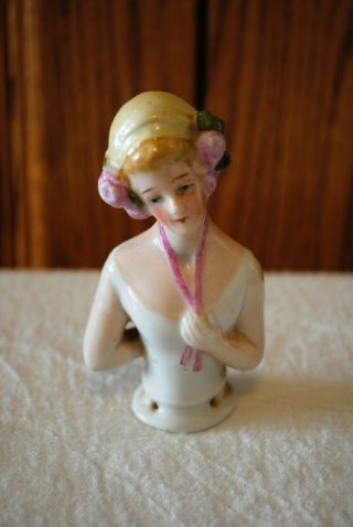 Vintage Germany Porcelain Half Doll Flapper Pin Cushion Roaring 20 ' s 2