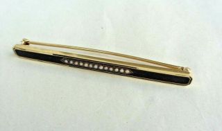Antique Victorian Solid 14k Gold Black Enamel Pearl Mourning Pin Not Scrap 4.  38g