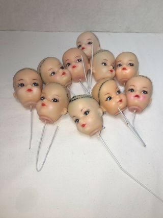 Vintage Set Of 12 2 Inch Bald Doll Heads With Blue Eyes Arts Craft