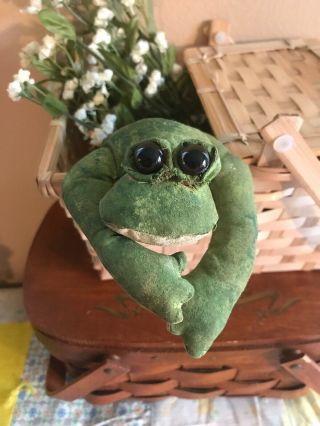 Primitive Frog Toad Doll Handmade Bowl Filler Cupboard Tuck Halloween Fall 9 In
