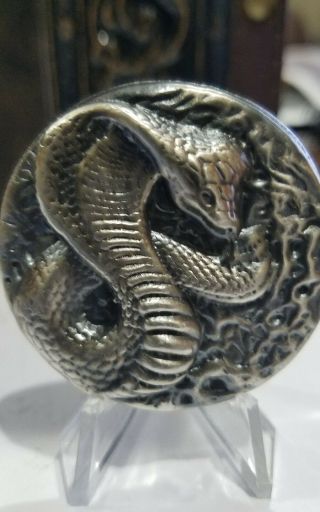 3.  00 Ozt Hand Poured 999 Silver.  Cobra Coin.  Round.  Antiqued