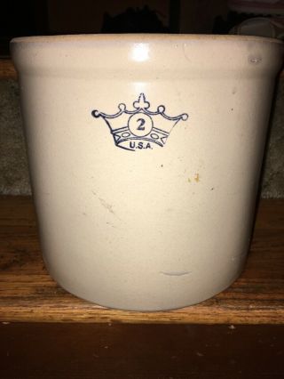Antique 2 Gallon Robinson Ransbottom Crown Stoneware Crock - No Cracks
