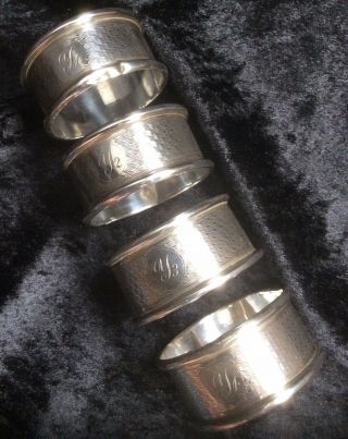 Set Of 4 Antique Hallmarked 1919 Solid Silver Napkin Rings You George Unite.