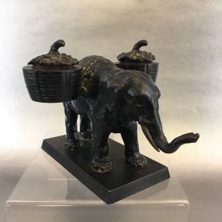 Antique Victorian Elephant Figural Cast Iron Incense Burner Holder Figure