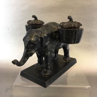 Antique Victorian Elephant Figural Cast Iron Incense Burner Holder Figure 2