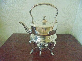 Antique Silver Plated Spirit Kettle On Stand With Burner