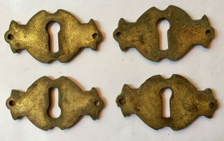 Set of 4 Antique Victorian Cast Brass Keyhole Escutcheons with Screws 3