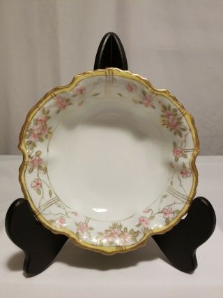 Antique Nippon Porcelain Pink Flower Gold Overlay Serving Bowl