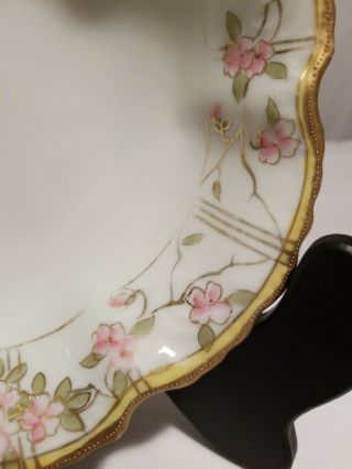 Antique Nippon Porcelain Pink Flower Gold Overlay Serving Bowl 2