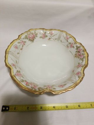 Antique Nippon Porcelain Pink Flower Gold Overlay Serving Bowl 5