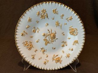 Meissen Rococo Raised Gold Plate Bowl Floral Crossed Sword 11 1/4 " Dia Antique