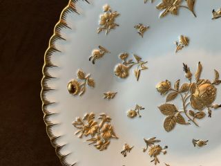 Meissen Rococo Raised Gold Plate Bowl Floral Crossed Sword 11 1/4 