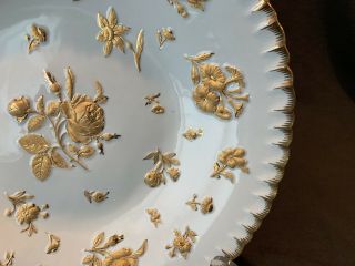 Meissen Rococo Raised Gold Plate Bowl Floral Crossed Sword 11 1/4 