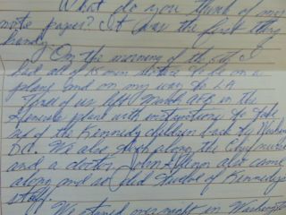 Robert F.  Kennedy Assassination 1968 Hand Written Letter by Security describing 2